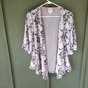 Grey/blue velvet burn out floral kimono
